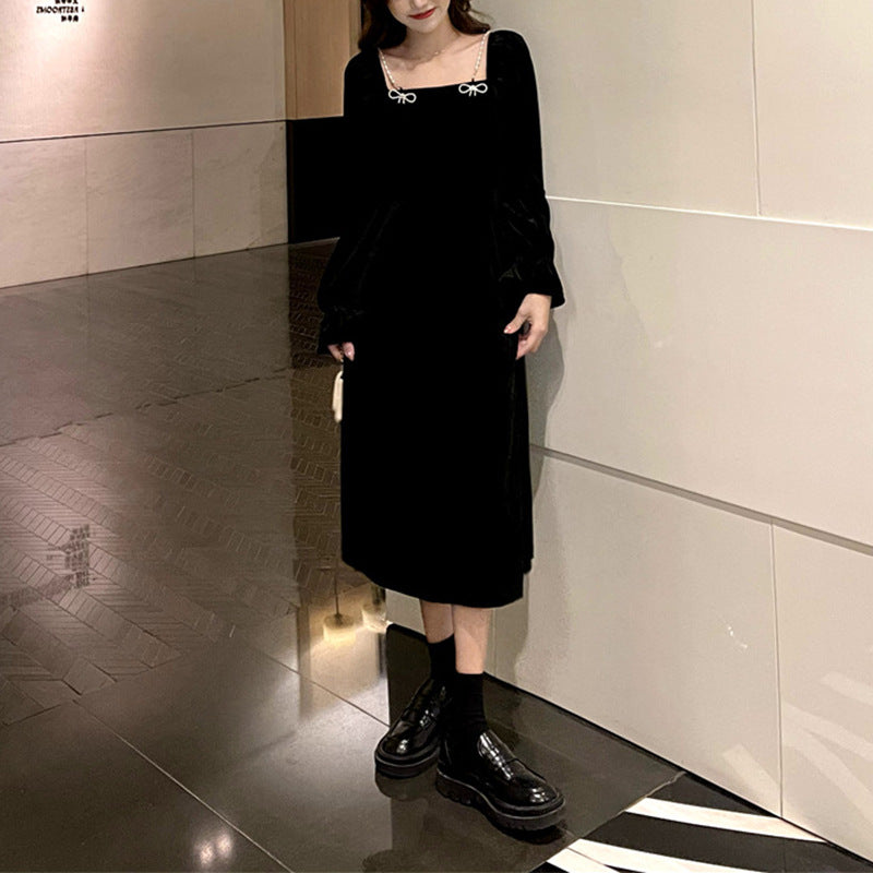 Dame Elegant Fløjl Maxi Kjole med Flæse Detaljer Stilla