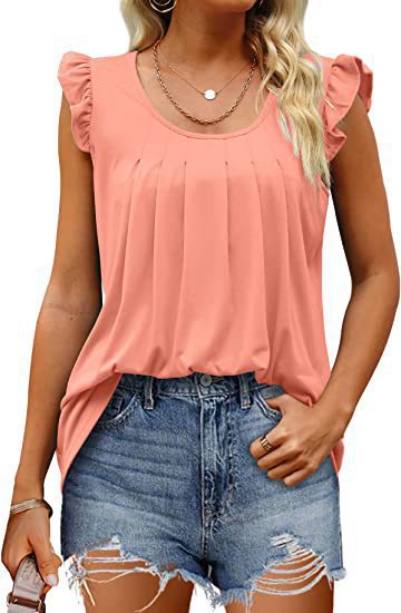 Dame luftigt bluse shirt med elegant flæse design Skovae