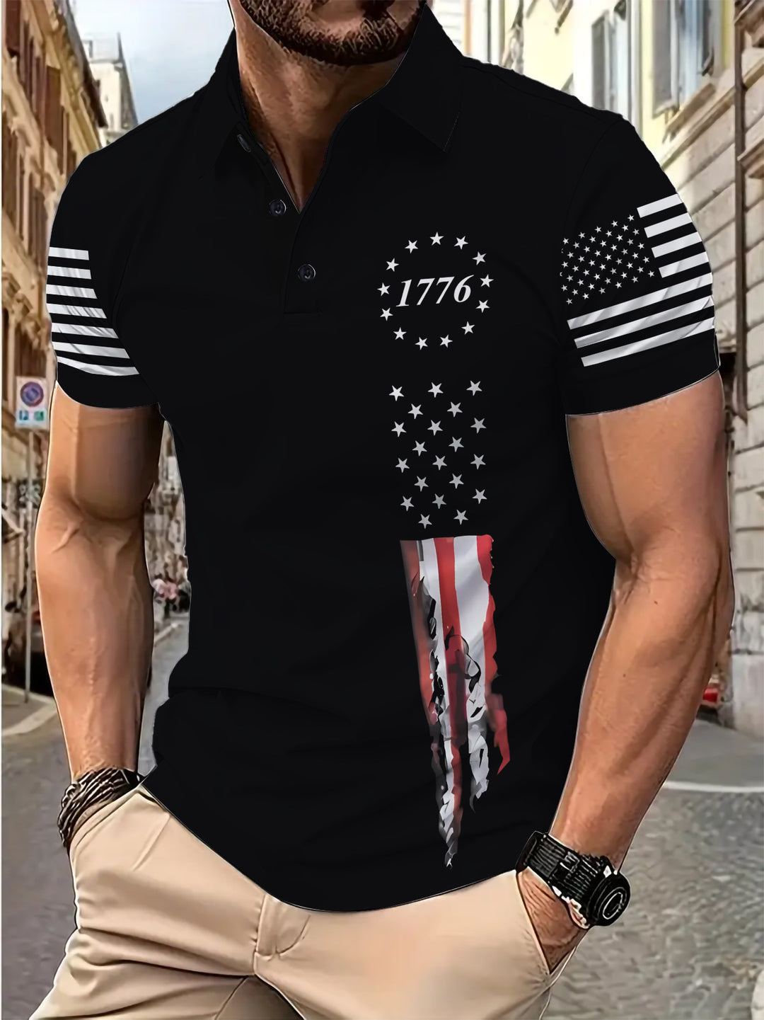 Herre polo shirt med moderne flagmotiv Stilla