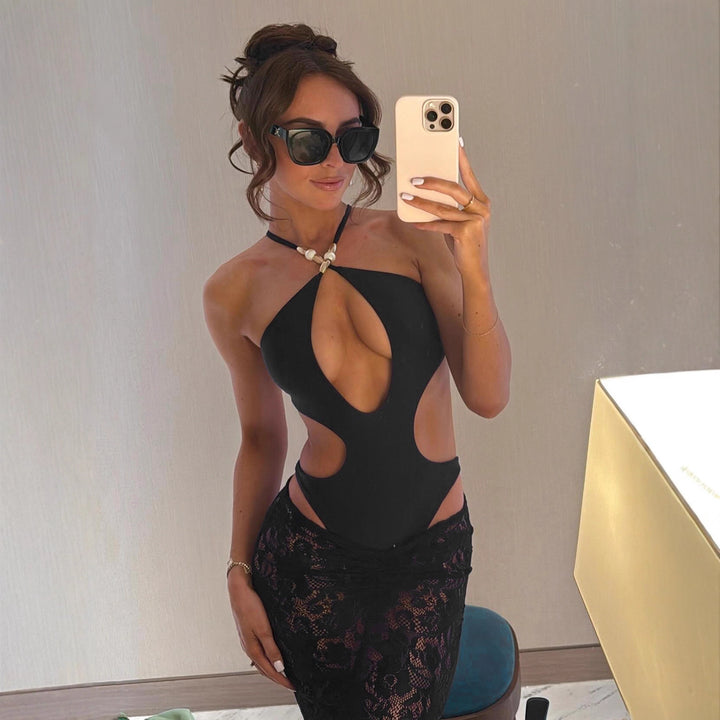Damen Cut-Out Badeanzug mit Raffungen und verstellbaren Trägern Skovae