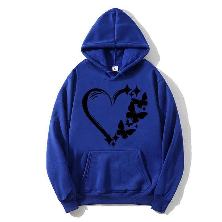 Kvindernes hoodie med kreativ hjerte- og sommerfugledesign Skovae