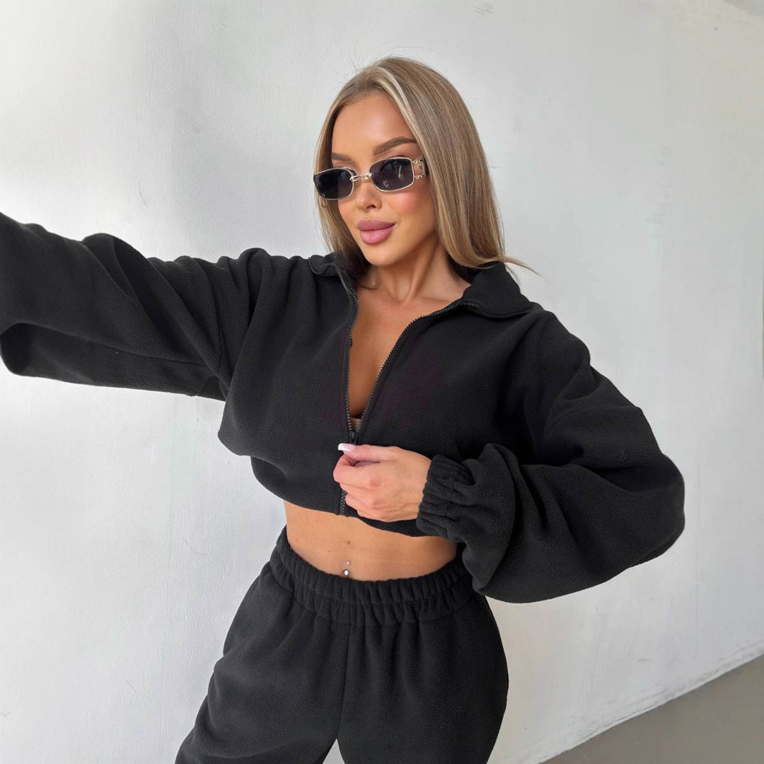 Damer afslappet fleece crop-pullover og fritidsbukser Stilla