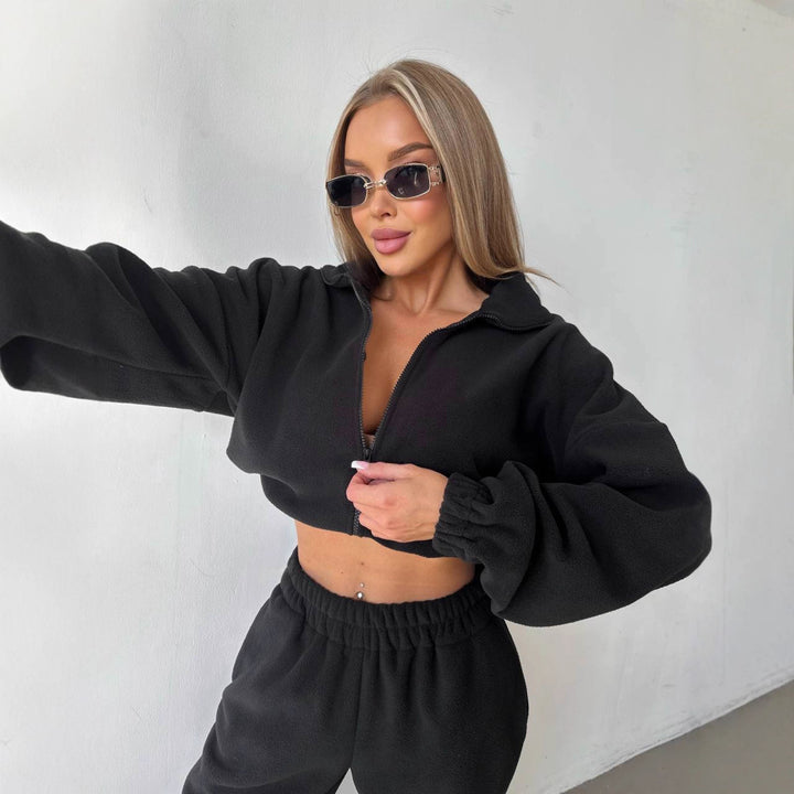 Damer afslappet fleece crop-pullover og fritidsbukser Stilla