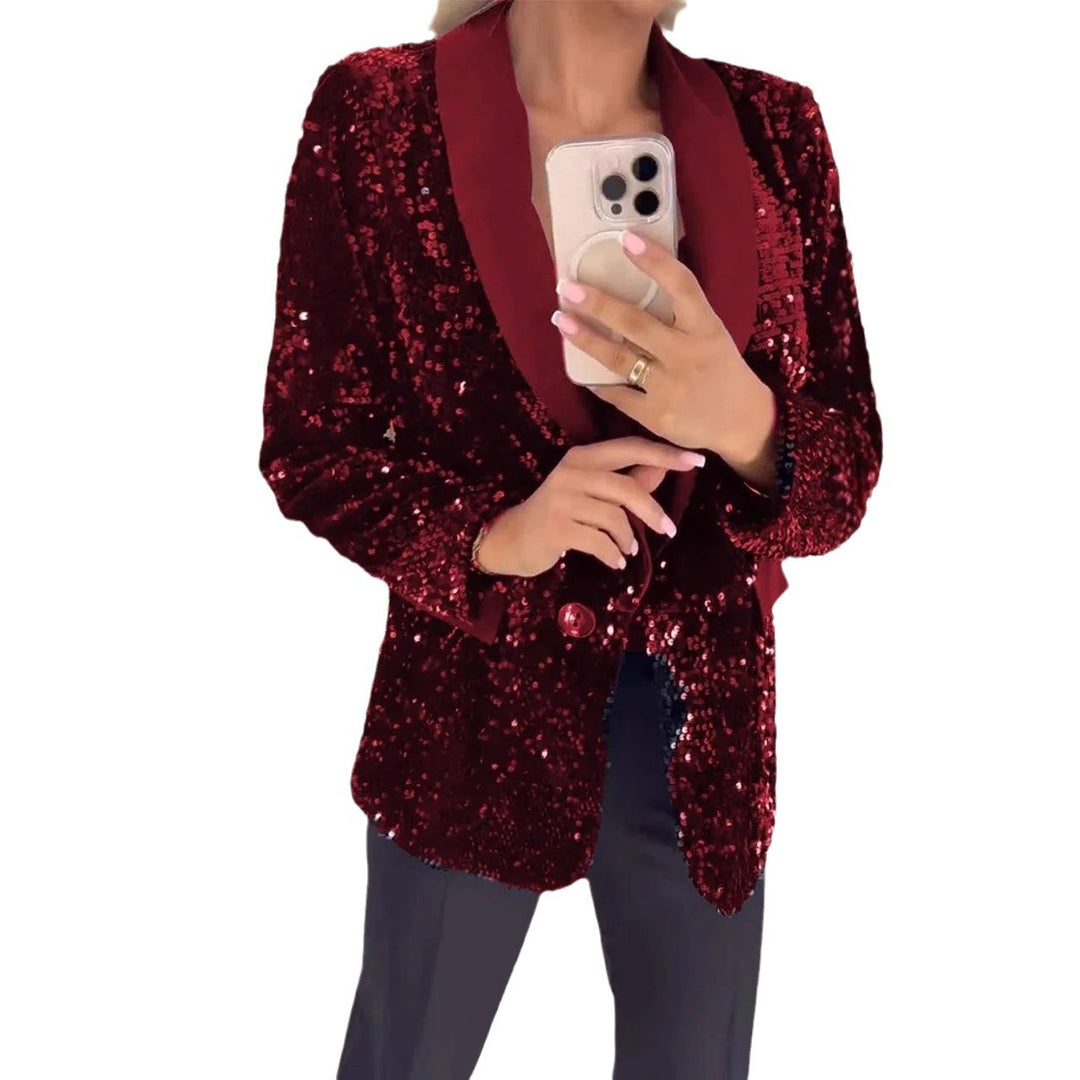 Damepaillettenblazer med elegant revers Stilla