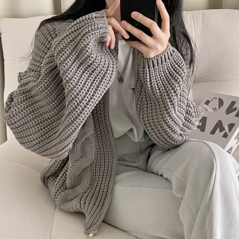 Femme Chunky Åben Front Strikjakke Stilla