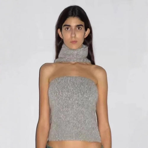 Dame Halsbånd Strik Crop Top Stilla