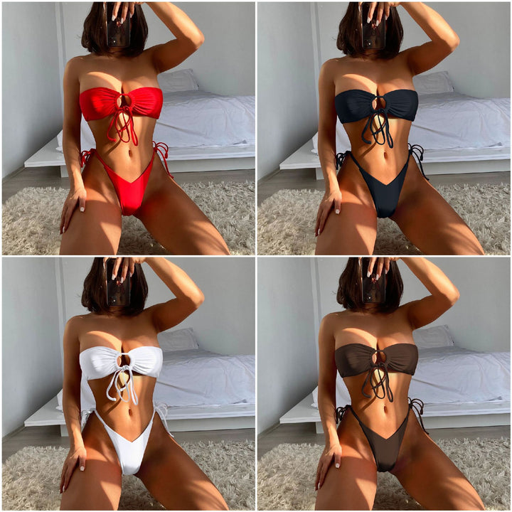 Dame bandeau-bikini med justerbare sidesnore Stilla