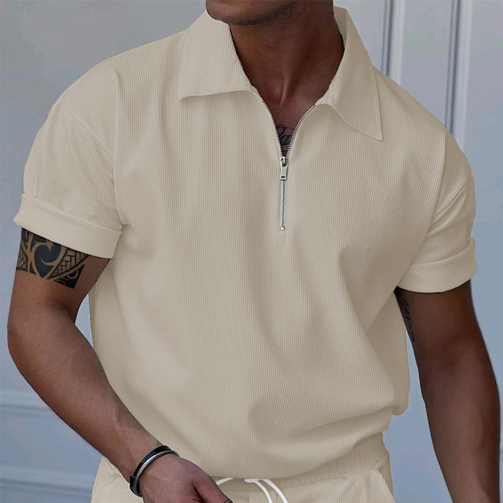 Herrer polo med kort lynlås og struktureret design Stilla