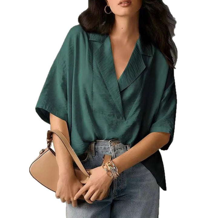 Dame Oversize Bluse med elegant ombukkrave Stilla