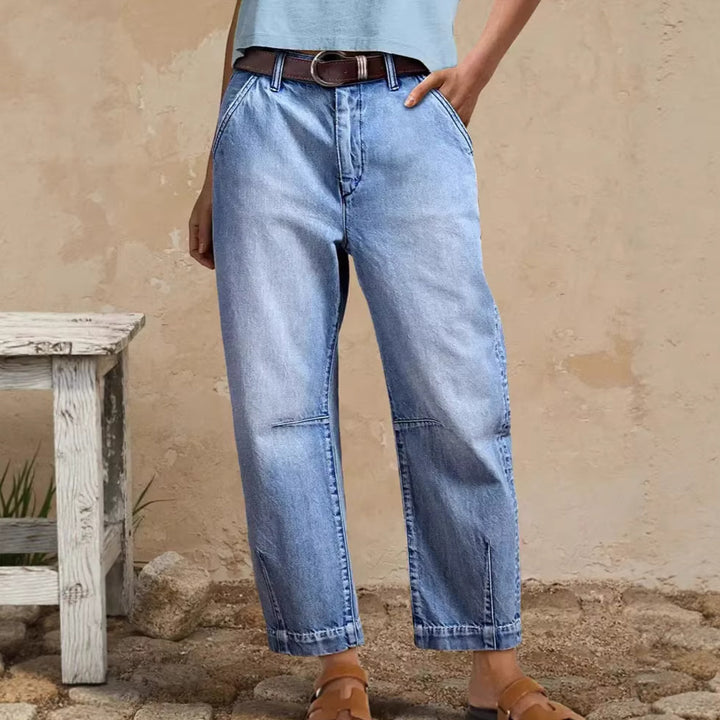 Dame løse jeans med moderne kort snit og høj talje