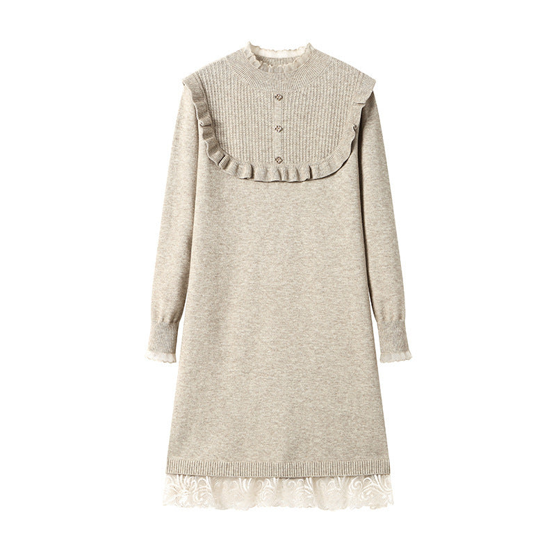 Femme Elegante A-linje Sweaterkjole med Flæsekant og Spidskant Stilla