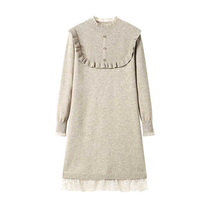 Femme Elegante A-linje Sweaterkjole med Flæsekant og Spidskant Stilla