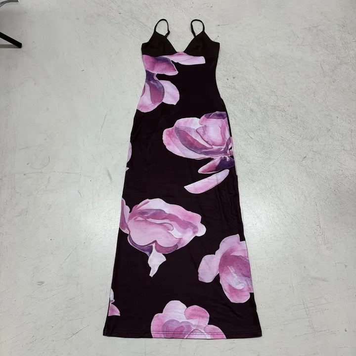 Dame maxikjole med blomsterprint og justerbare stropper Skovae