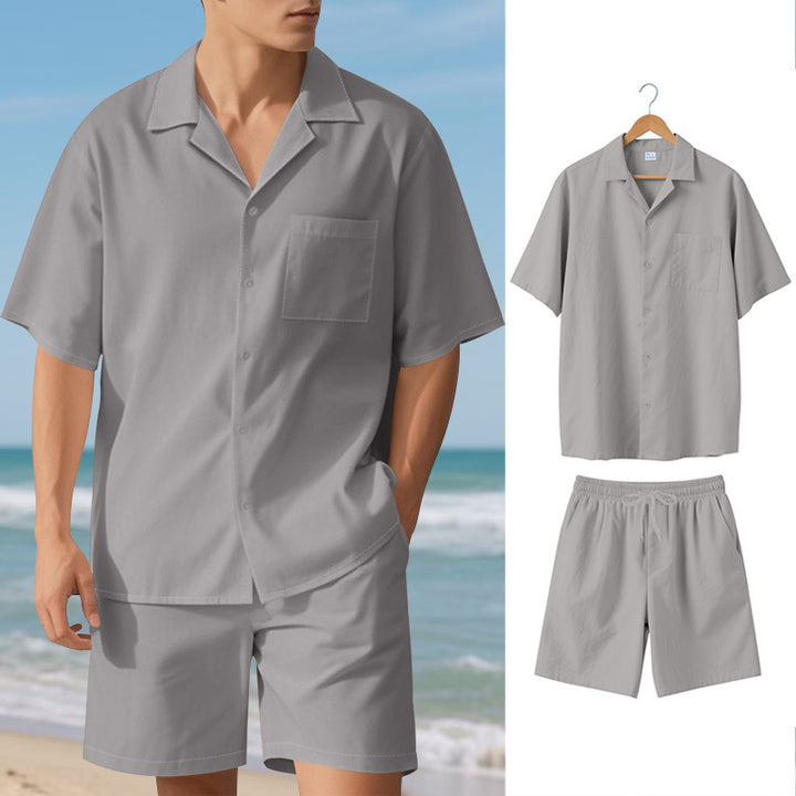 Herren elegant kortærmet ferieoutfit bestående af skjorte og shorts Stilla