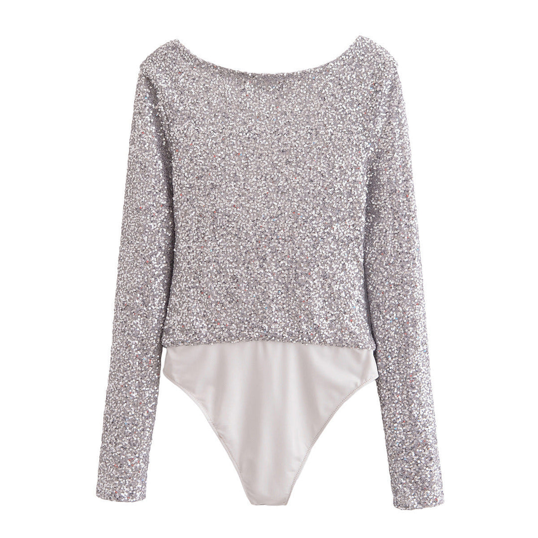 Stilla | Glam Paillet Plisseret Langærmet Romper