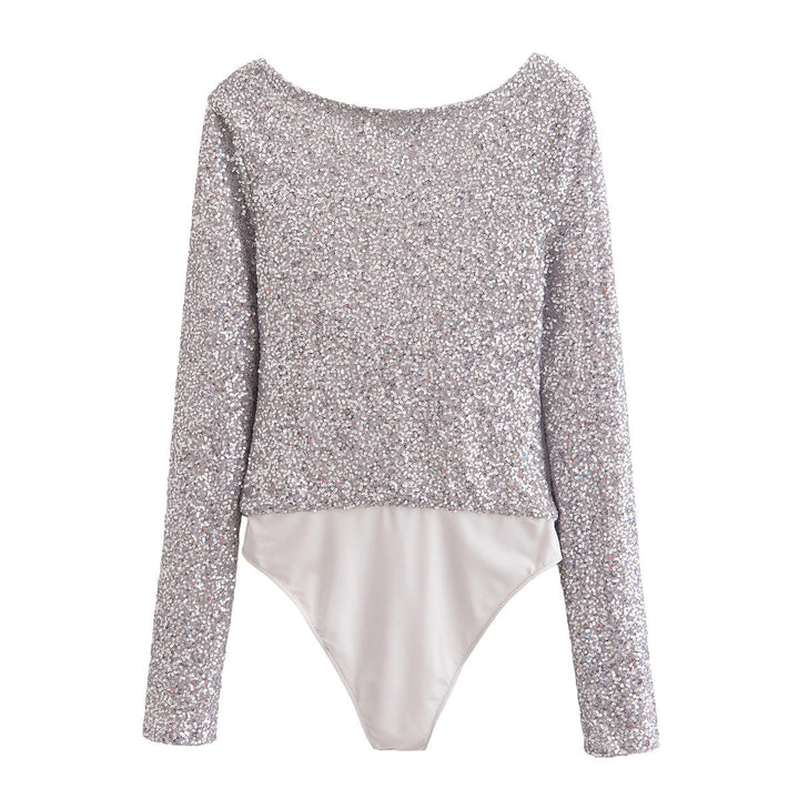 Stilla | Glam Paillet Plisseret Langærmet Romper
