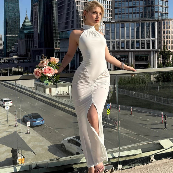 Dame Elegant Slyngekjole med høj slids og detaljeelsket draperet design Skovae