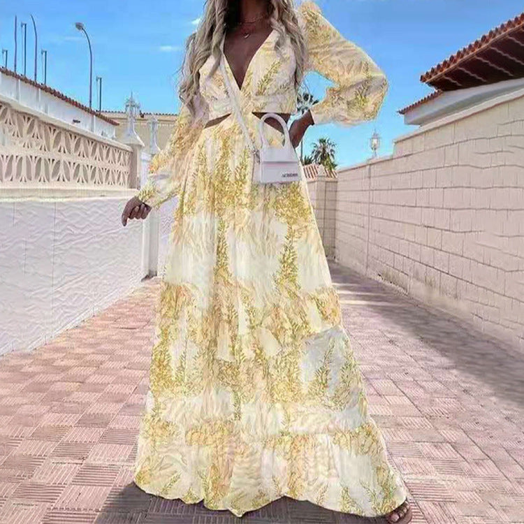 Dame Maxikjole med raffinerede cut-out-elementer og elegante ærmer Stilla
