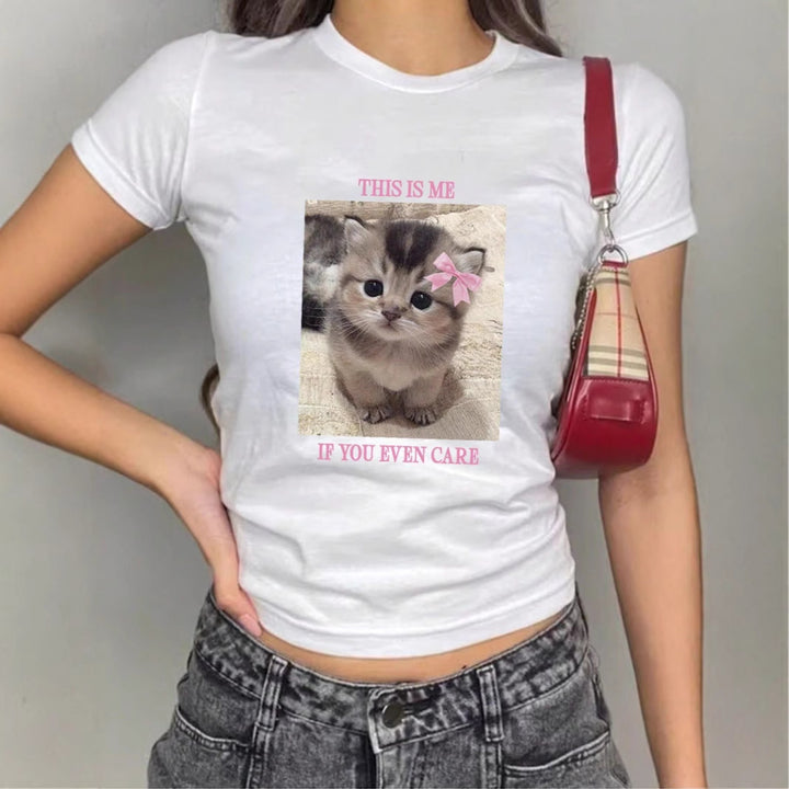 Dame T-shirt med kreativt dyremotiv og moderne skrifttype Skovae
