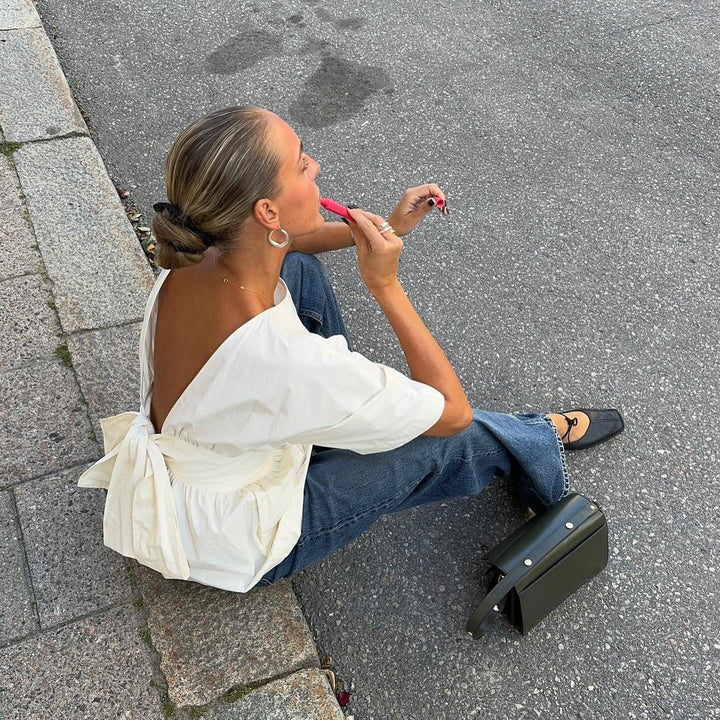 Dame modebluse med voluminøse ærmer og elastisk talje Stilla