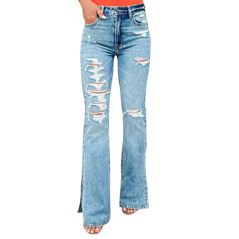 Dame Flared Jeans med trendy Ripped-design og høj talje Stilla