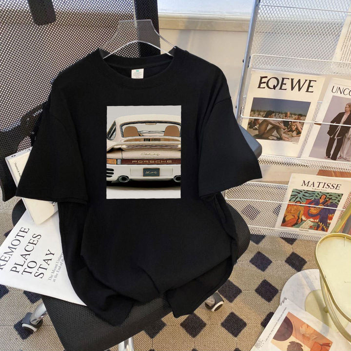 Dame T-shirt med stilfuldt Porsche-ryg-design Stilla