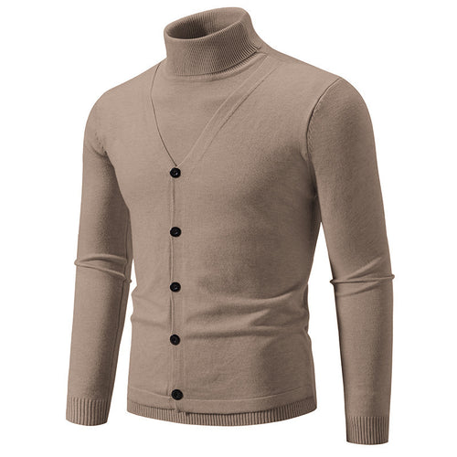 Herrer elegant rullekravepullover med knaplukning og fin strikkestruktur Stilla