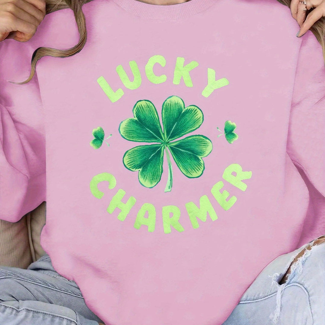 Kvinders sweatshirt med trendy kløverdesign og inspirerende tekst Stilla