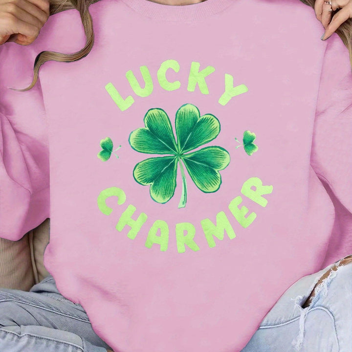 Kvinders sweatshirt med trendy kløverdesign og inspirerende tekst Stilla