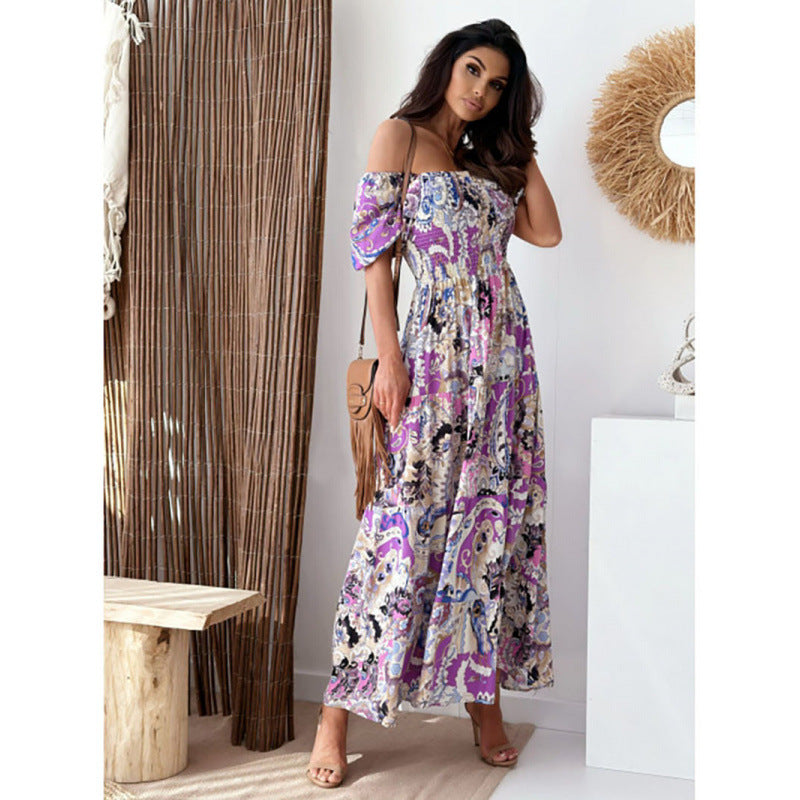 Femme Elegante Off-Shoulder Maxikjole med Boho-tryk Stilla