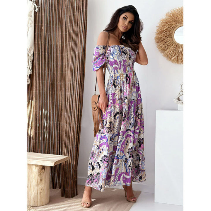 Femme Elegante Off-Shoulder Maxikjole med Boho-tryk Stilla