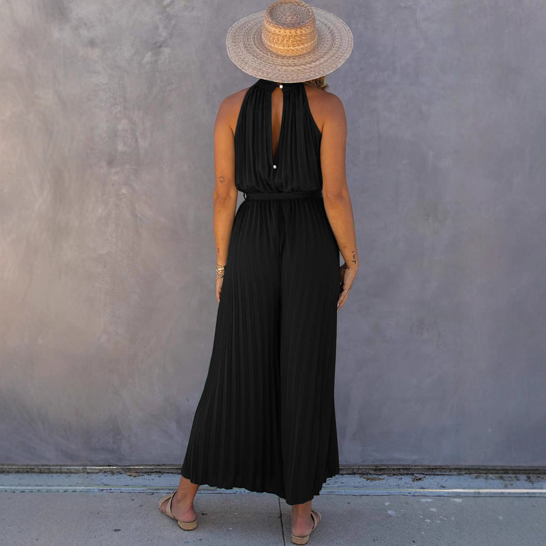 Dame Elegant Jumpsuit med høj krave og svungent ben Stilla