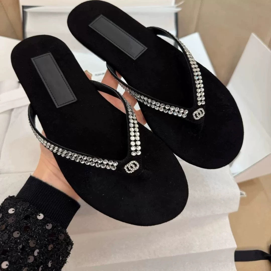 Dame luksus ruskind flip flops med elegant dekoration Stilla