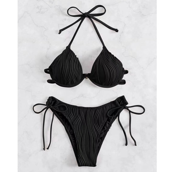 Dame Triangel-Bikini i struktureret rib-look med sidelærrebånd Stilla