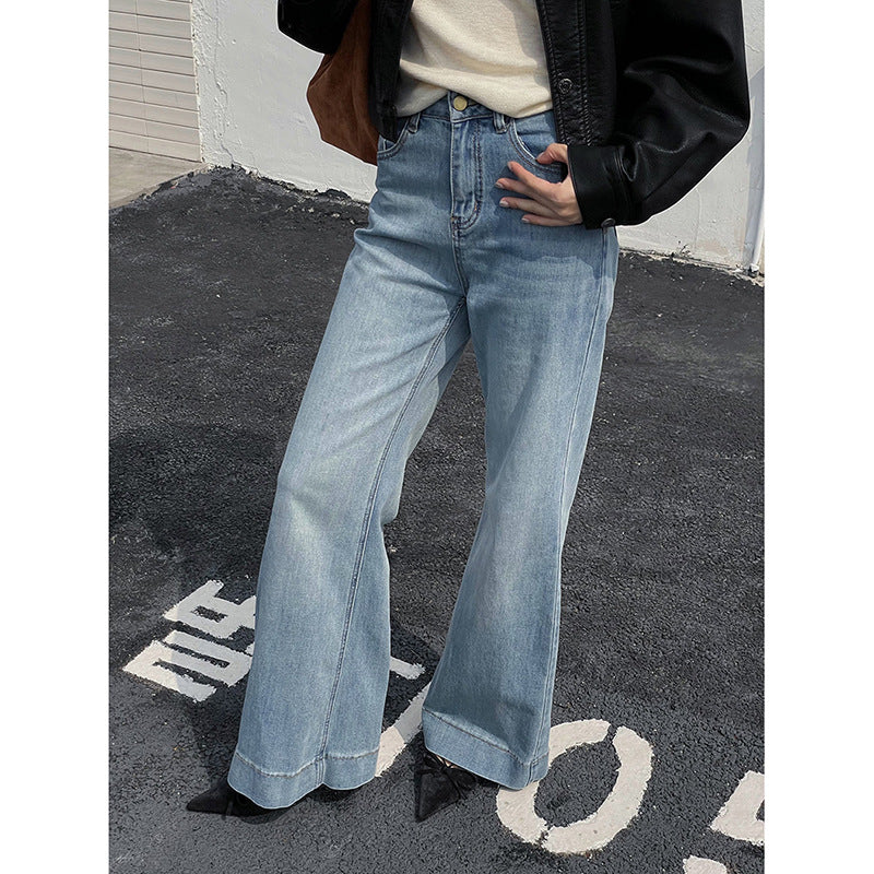 Dame vide høj talje jeans med elegant snit og kontrasterende syninger Stilla