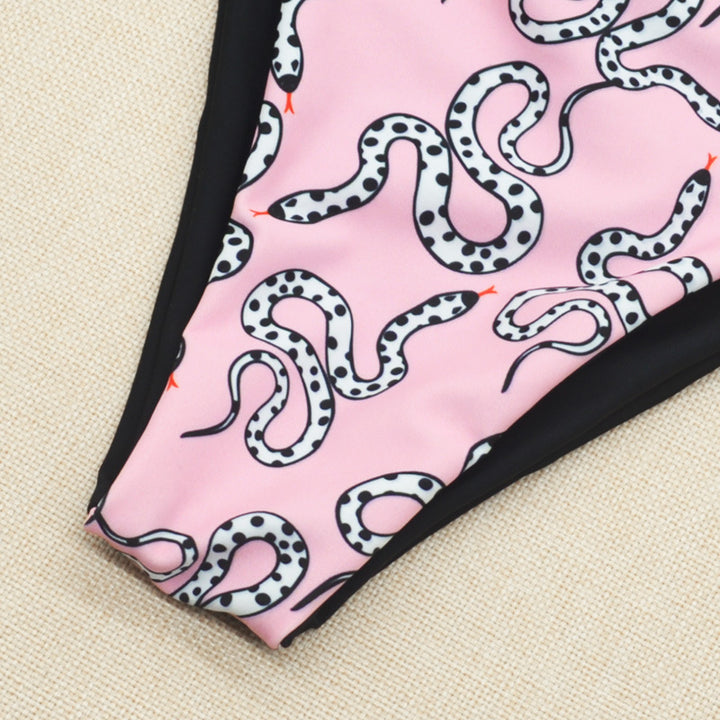 Dame Halter-Bikini med asymmetrisk design og legende mønster Skovae