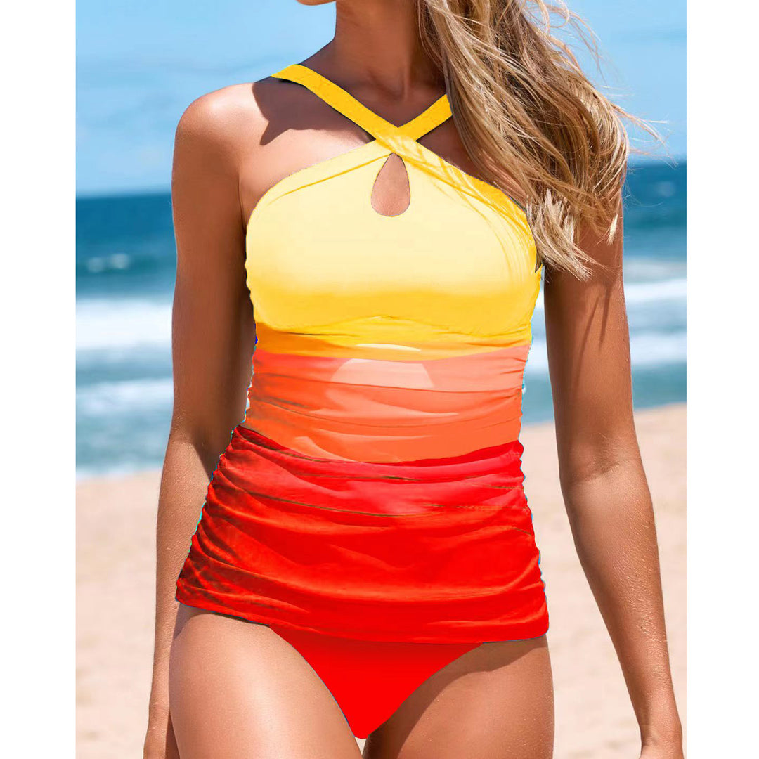 Dame Cross-Back Raffung Tankini Sæt Stilla