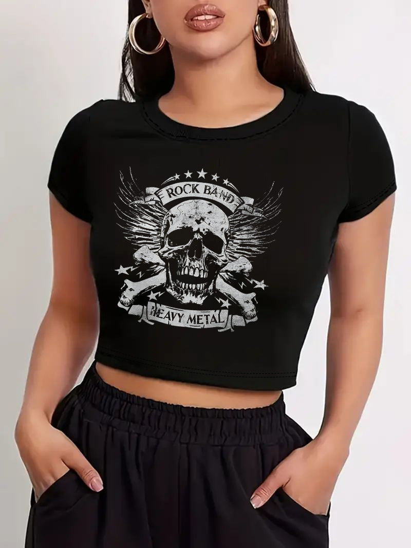 Damer Crop T-Shirt med moderne grafiktryk Skovae