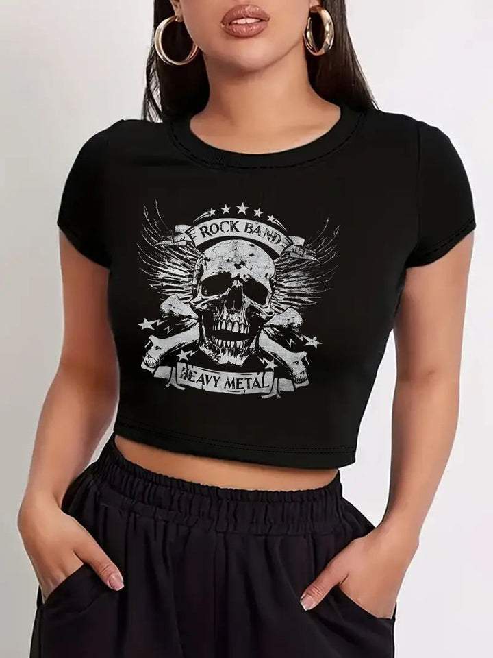 Damer Crop T-Shirt med moderne grafiktryk Skovae