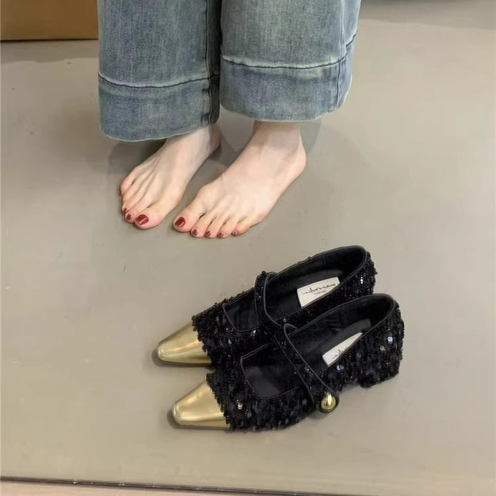 Dame elegante spidse Mary Jane pumps med metalliske detaljer Stilla
