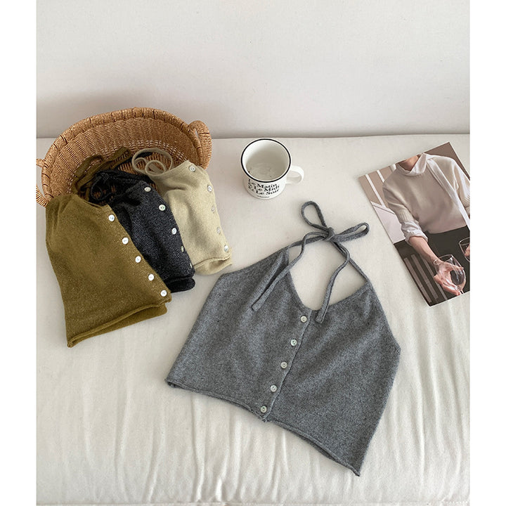 Femme Knap-Op Strik Crop Top Stilla