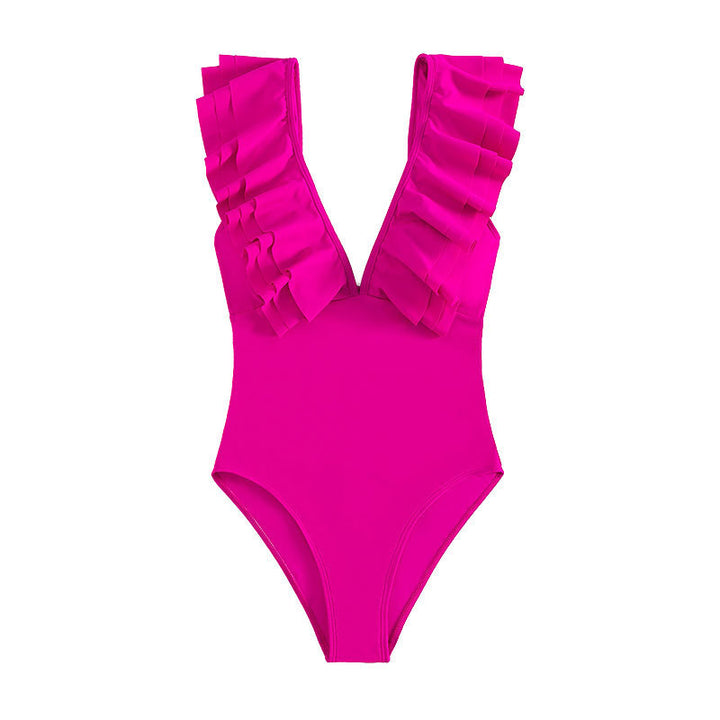 Dame one-piece badeanstalt med raffinerede volangdetaljer Skovae