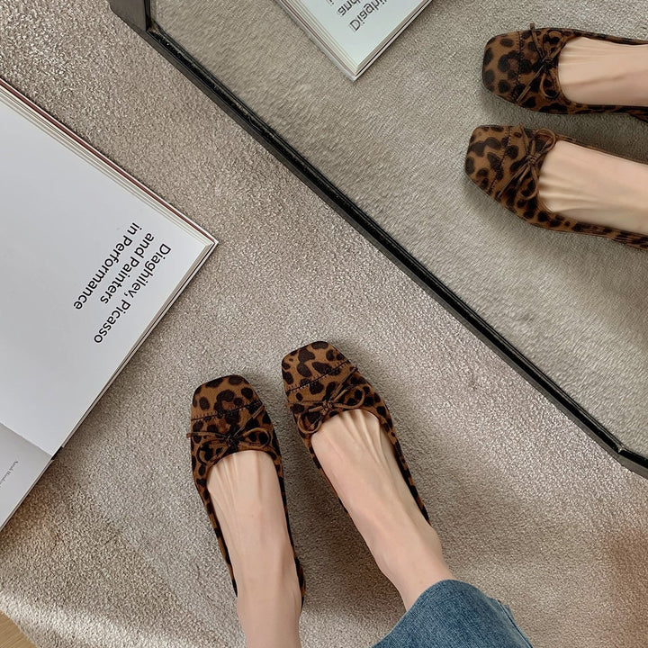 Dame Chic Leopardmønster Ballerinas med dekorativ sløjfe Stilla