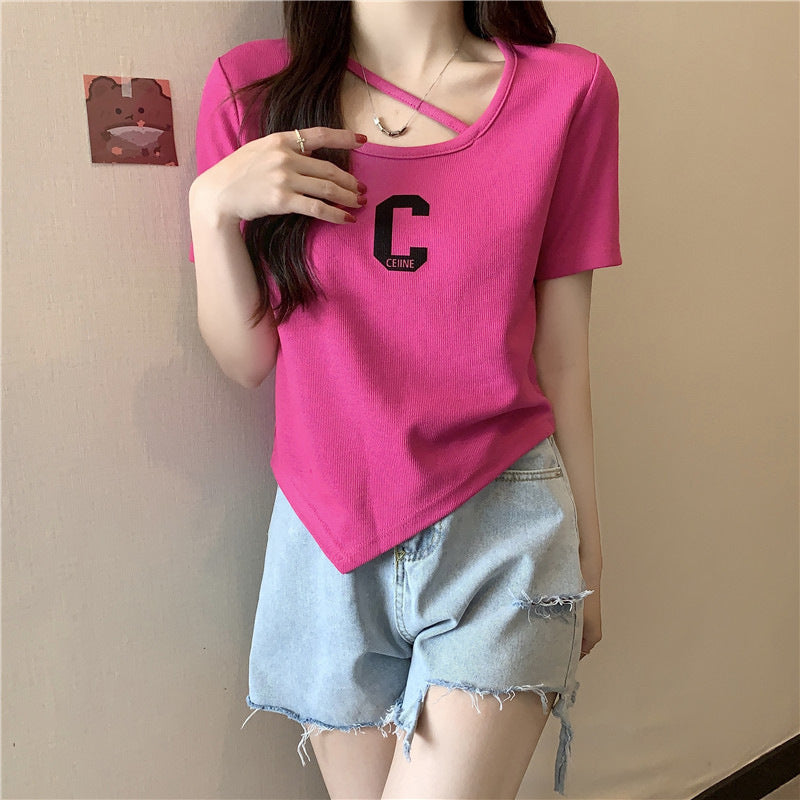 Femme Stilfuld Cutout Grafik T-shirt Stilla