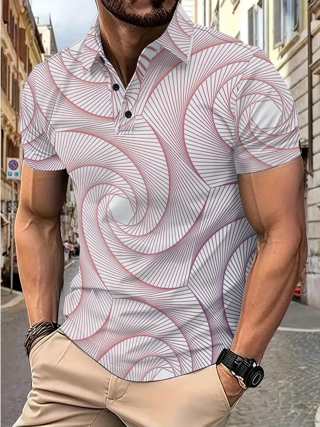 Herrer polo shirt med moderne grafisk linjemønster Stilla