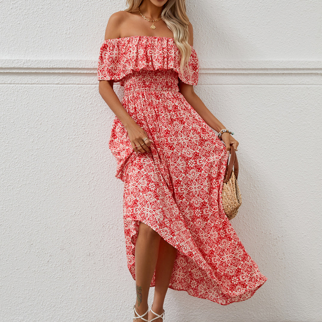 Dame Off-Shoulder Ruffle Maxi Kjole med draperet talje Stilla