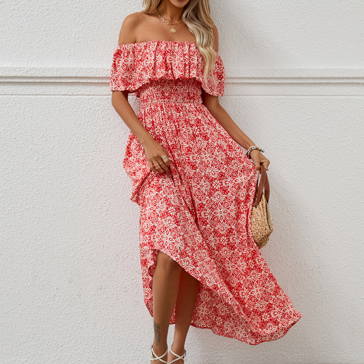 Dame Off-Shoulder Ruffle Maxi Kjole med draperet talje Stilla