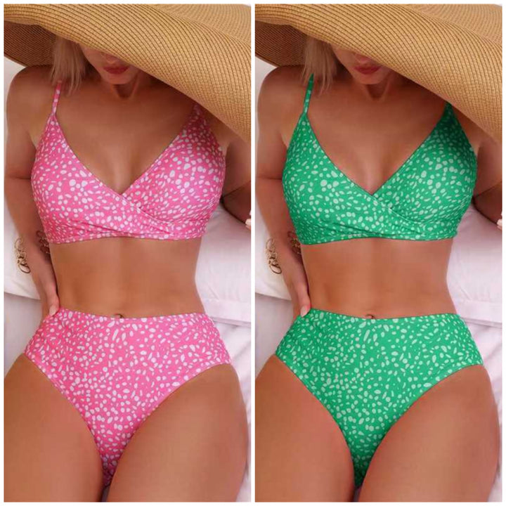 Dame Højt skåret bikini med elastisk overdel og legende mønster Stilla