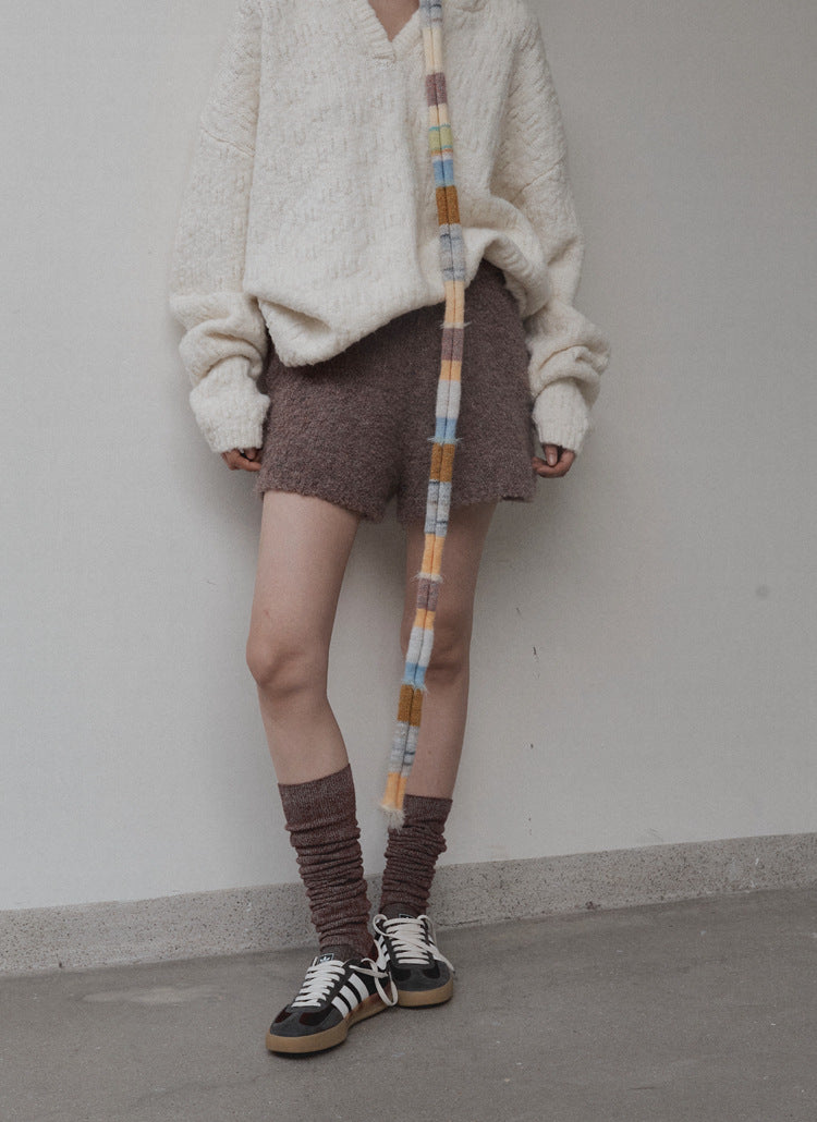 Dame V-hals oversized pullover med struktureret mønster Stilla