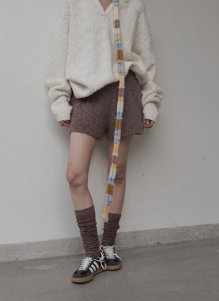 Dame V-hals oversized pullover med struktureret mønster Stilla